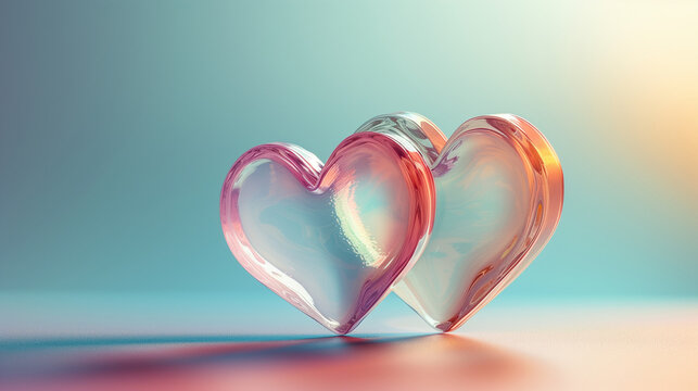 Simple illustration of two hearts together on a pastel background, showing affection.
