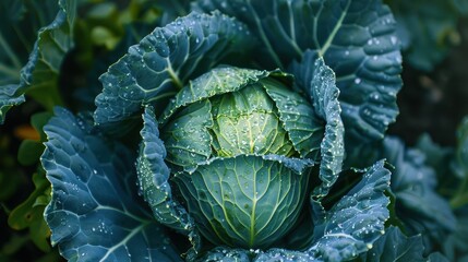 Obraz premium Green cabbage growing in the garden