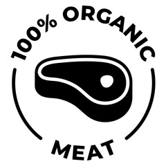 Organic meat label. Organic meat icon vector illustration. Fresh beef emblem, badge, sign, symbol, stamp or seal. Prime beef circle logotype.