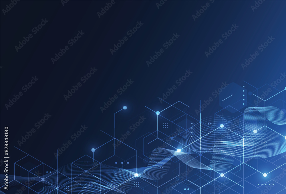 Poster abstract technology blue hexagons pattern background for network connection concept with mesh dots a