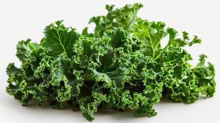 Obraz premium Fresh green curly kale leaves vegetable on white background