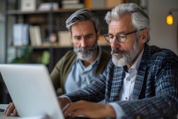 Senior Professionals Collaborating on a Project in a Modern Office