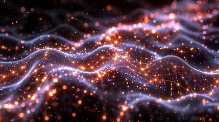 Artistic Visualization of Dynamic Particle Waves, Representing Data Flow and Network Connectivity in a Digital Space