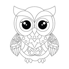 Simple Owl Line Sketch For Children's Coloring Book