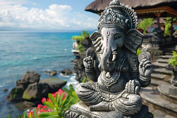 Fototapeta premium Serene Ganesha Statue Overlooking the Ocean