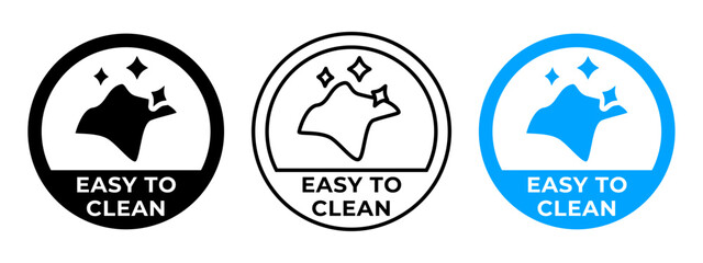 Easy to clean stamp. Napkin and shiny surface icon. Wipe vector illustration. Housekeeping sign. Household symbol or emblem for product packaging. Easy to clean blue badge.