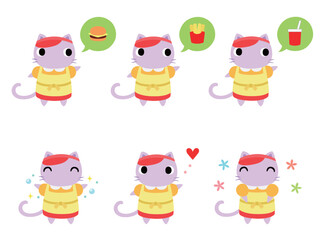 ハンバーガーショップ店員のネコ　アイコンセット2