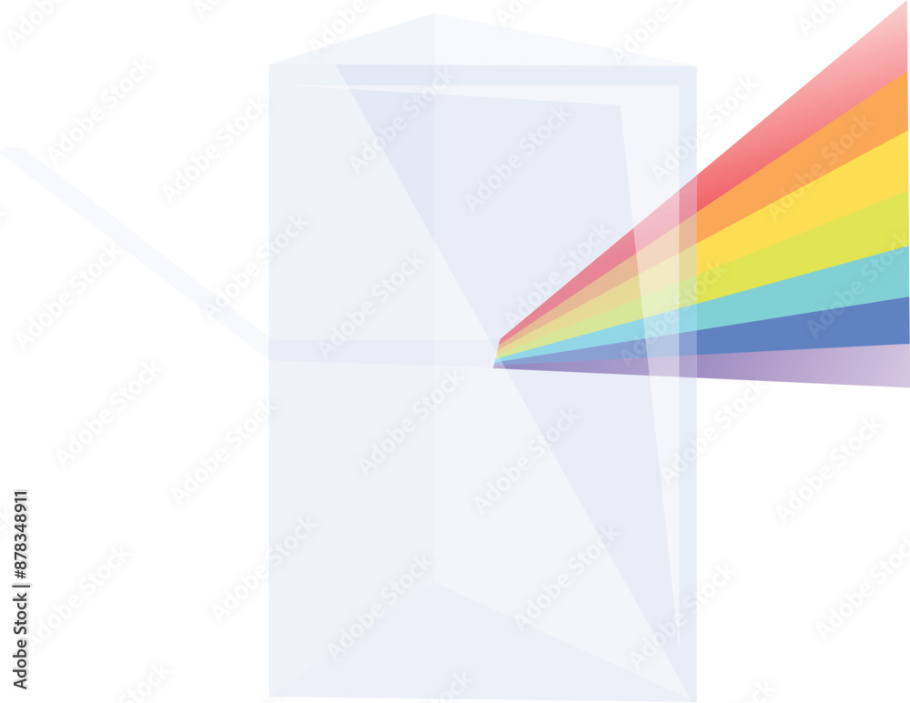 Poster light beam refracting through triangular prism, separating into visible color spectrum