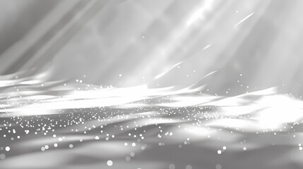 Sunlight streaming through fog, illuminating sparkles in a serene monochrome setting