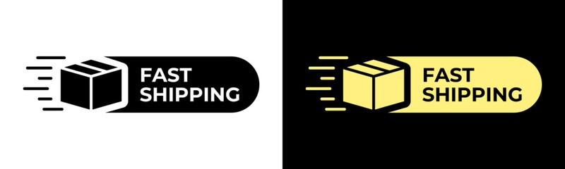 Fast shipping label. Fast delivery vector illustration. Fast transportation icon. Packaging shipment emblem. Cardboard box delivery postage stamp. © Chelpanoff