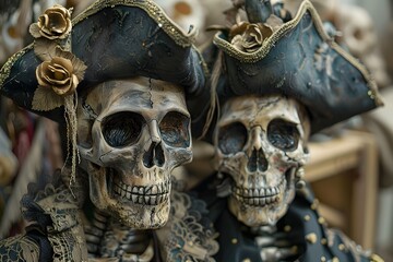 Naklejka premium Ornate Skeletons in Pirate Attire