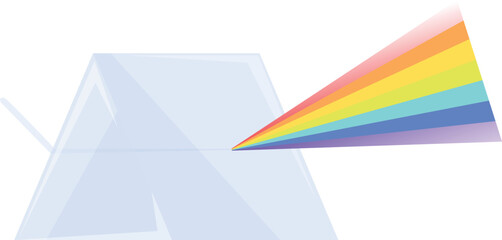 Triangular prism refracting light beam creating rainbow spectrum illustration isolated on white background