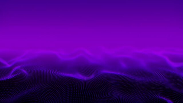 Similar ultraviolet waves glow. Liquid graphic landscape in purple color. Abstract earth background. Gradient neon desert. Pink horizon made of blue burning particles. An obsessive Sci-fi microcosm. 