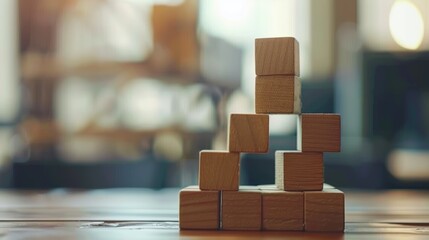 A Pyramid of Wooden Blocks on a Table, Symbolizing Growth, Stability, and the Importance of Strong Foundations in Both Personal and Professional Development