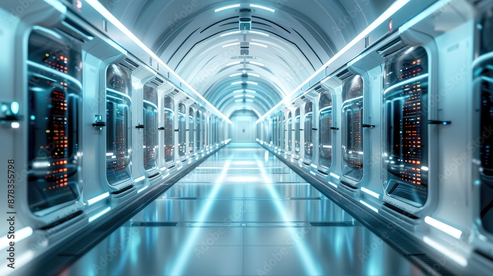 Aufkleber Futuristic interpretation of a mainframe computer room. Generative AI.
