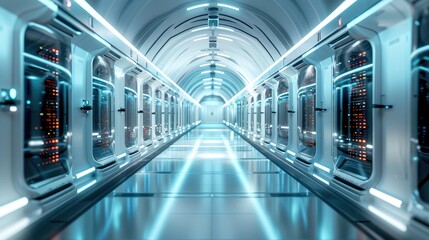 Fototapeta premium Futuristic interpretation of a mainframe computer room. Generative AI.