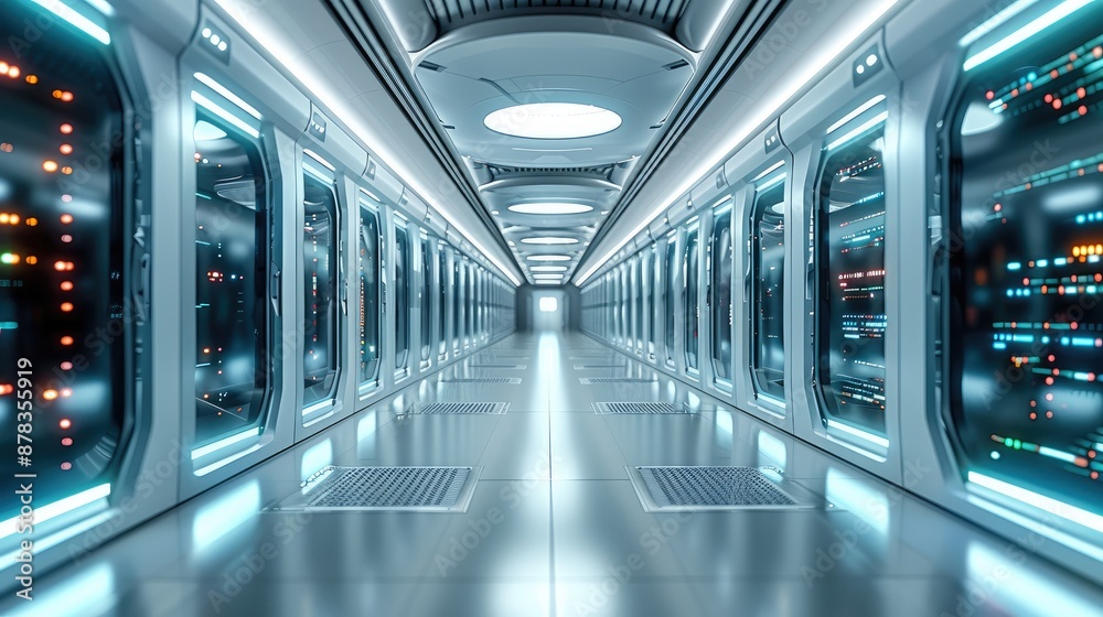 Aufkleber Futuristic interpretation of a mainframe computer room. Generative AI.