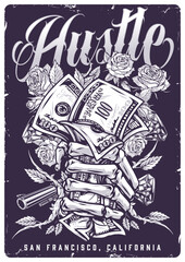 Hustle money monochrome vintage flyer