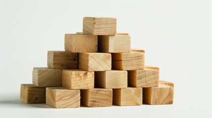 Fototapeta premium Constructing a pyramid of wooden blocks to illustrate business success