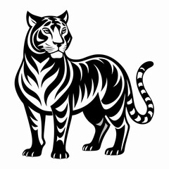 Stylized line art of a Black and White tiger Artwork - Bold Graphic Design
