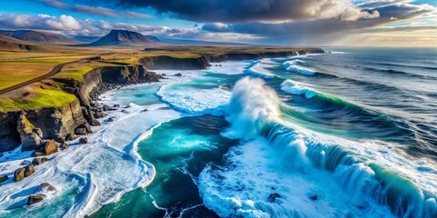 Fototapeta premium Majestic Coastal Landscape with Crashing Waves and Dramatic Cliffs