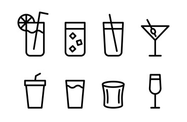 Drink cup icon set. Cocktail glass vector illustration collection. Alcohol beverage bar glasses symbols.