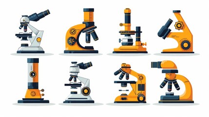 Fototapeta premium Set of different microscopes isolated on white background. Vector illustration.
