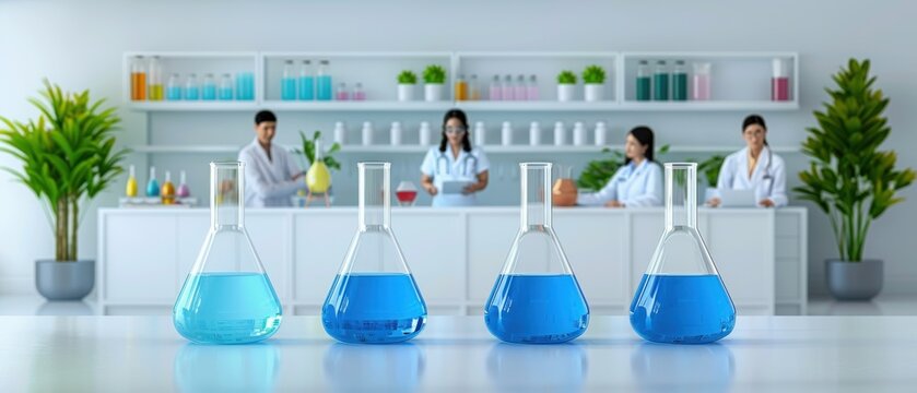 Scientists Working In Laboratory With Chemical Solutions