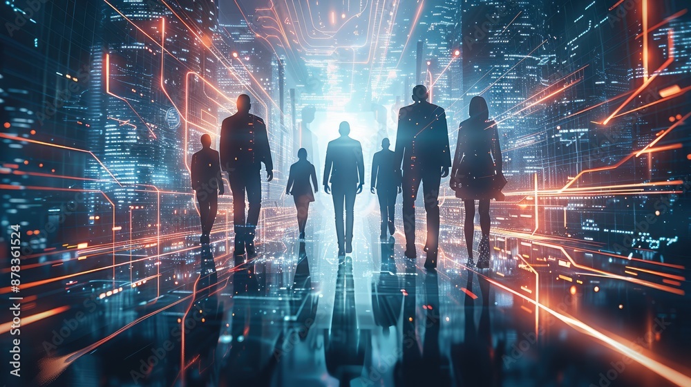 Leinwandbilder group of professional business people walking through from a super technology gate. future. futurist