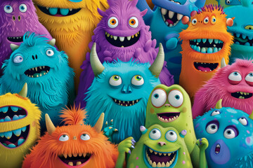 Funny monster creatures cartoon wallpaper for kids