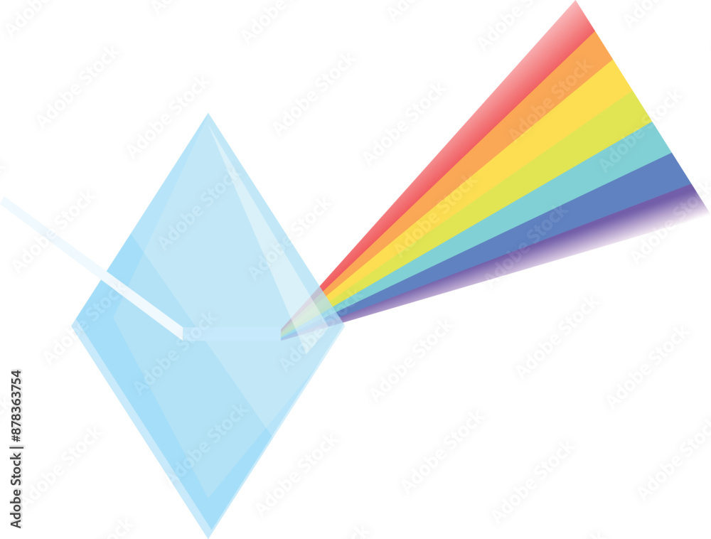Poster light beam refracting through triangular prism, separating into rainbow spectrum