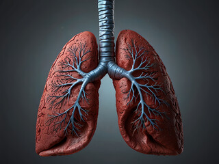 Close-up of a healthy human lung with blue veins and red tissue on a blue background