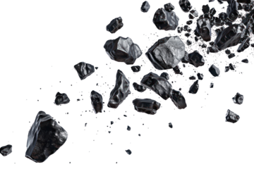 Realistic swarms of asteroids (meteors) with sci-fi or futuristic aesthetics. Isolated on white background.