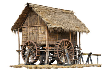 Obraz premium Photo of a traditional sugarcane mill Simple wooden structure Isolated on white background.