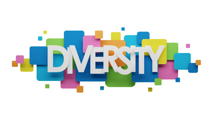 DIVERSITY typography banner on colorful squares on transparent background
