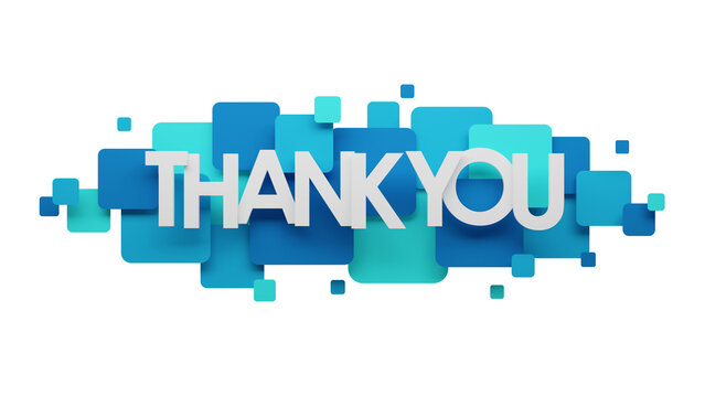 THANK YOU typography banner on colorful squares on transparent background