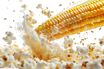 Close-up photo of a single ear of corn. Showing intricate details Isolated on a white background