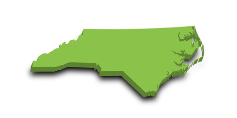 3d Map of North Carolina state with color. United State of America, US, United State