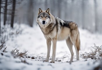 Fototapeta premium howling wolf background winter olated white