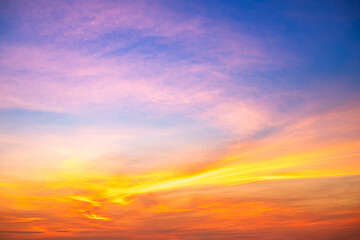 Beautiful , luxury soft gradient orange gold clouds and sunlight on the blue sky perfect for the background, take in everning,Twilight, Large size, high definition landscape photo