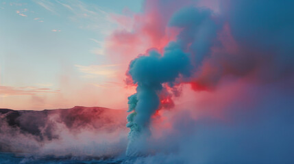 Obraz premium A large cloud of smoke is rising from a volcano, with a beautiful blue
