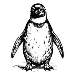 Sketch of a standing penguin, front view, on a white background