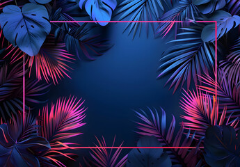 Abstract tropical foliage background with neon glowing leaves, perfect for design, advertising, and digital art use.