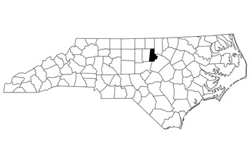 Map of Durham County in North Carolina state on white background. single County map highlighted by black color on North Carolina map. UNITED STATES, US
