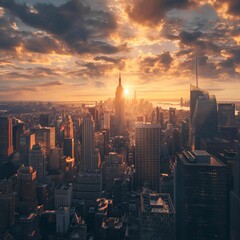 Fototapeta premium Sunset Skyline: City Skyscrapers.