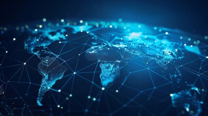 Fototapeta premium A glowing blue digital map of the world, representing global connection and communication.