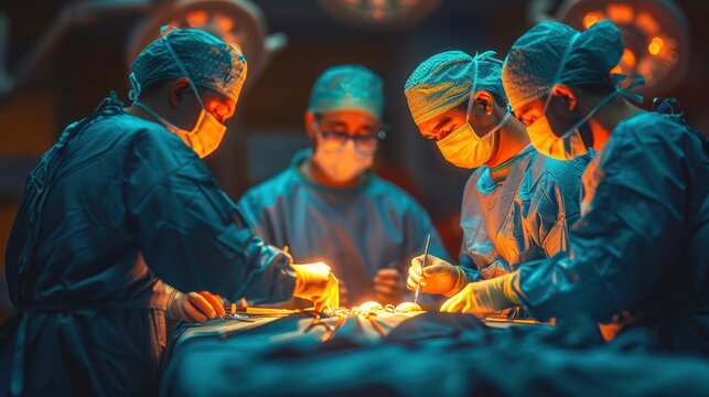 Surgical team performing operation in modern operating room