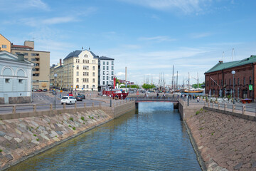 June morning on the city channel, Helsinki. Finland