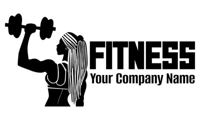 Muscular woman arm flexing with a dumbbell logo isolated on white vector illustration