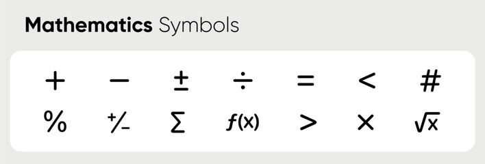 Math symbols, icon set. mathematical calculations. Collection of icons with plus, minus, root, greater than less than